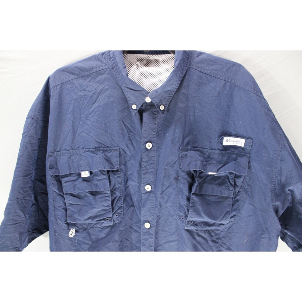 Columbia PFG Fishing Shirt‎ Short Sleeve Vented Navy Size 2XL Omni-Shade